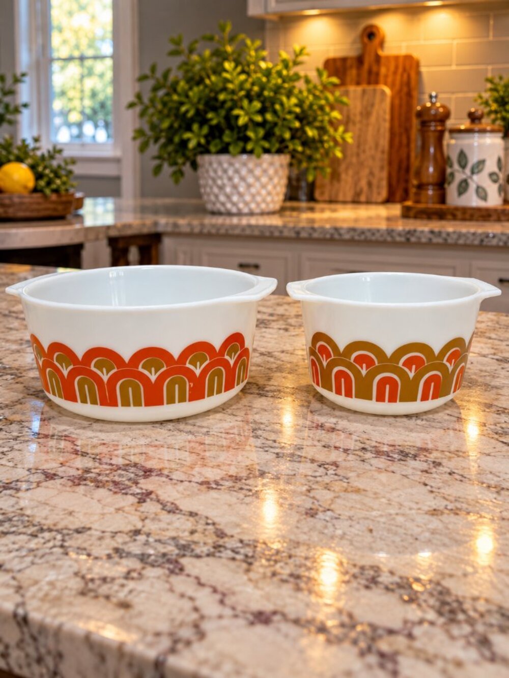 Vintage Pyrex Arches "Designs" Mixer Bowl Set (343 & 344) - Rare MCM